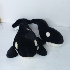 Lot of 2 Killer Whale And Baby Plush Sea World Shamu Black White 15" Stuffed